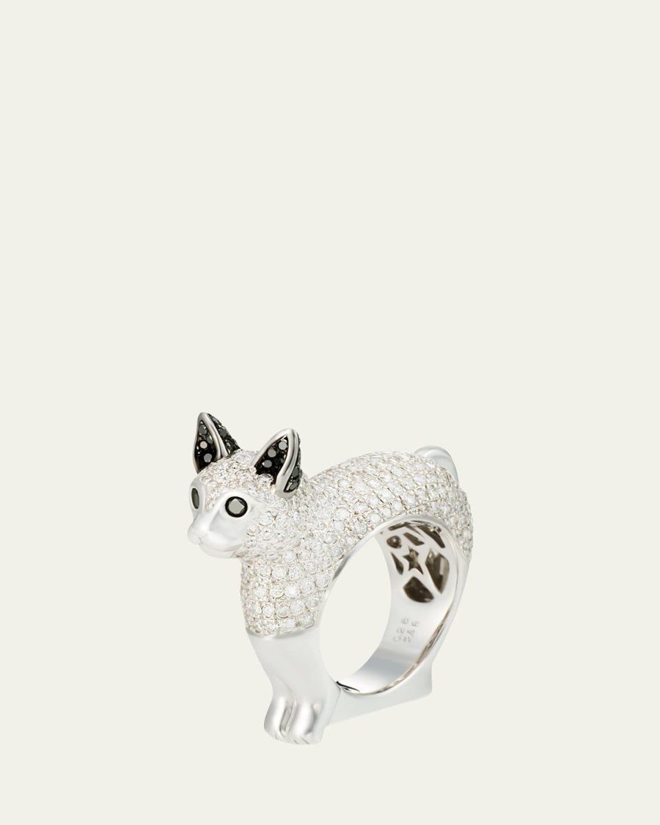 White Gold Kitty Ring with Sapphires and Diamonds
